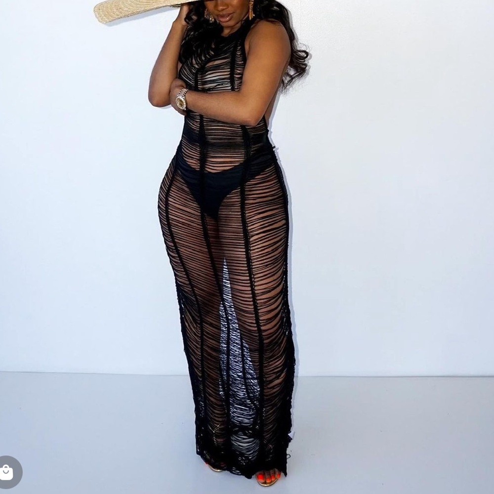 Black fringe beach cover up